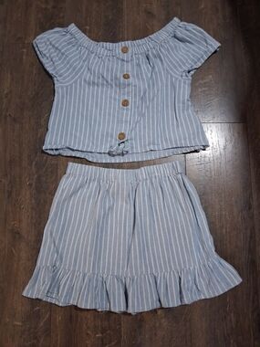 Joie Girls Blue and White Striped 2pc Matching Outfit Skirt Set Size 7/8